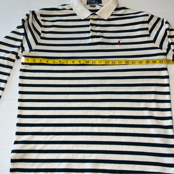 Polo Ralph Lauren Men’s Long Sleeve Blue/White Buttoned Striped Polo Size Large - Picture 8 of 9
